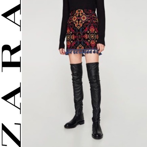 Zara Dresses & Skirts - Zara Jacquard Skirt with Pompoms